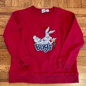 Vintage 90s Looney Tunes Bugs Bunny‎ Red Crewneck XS